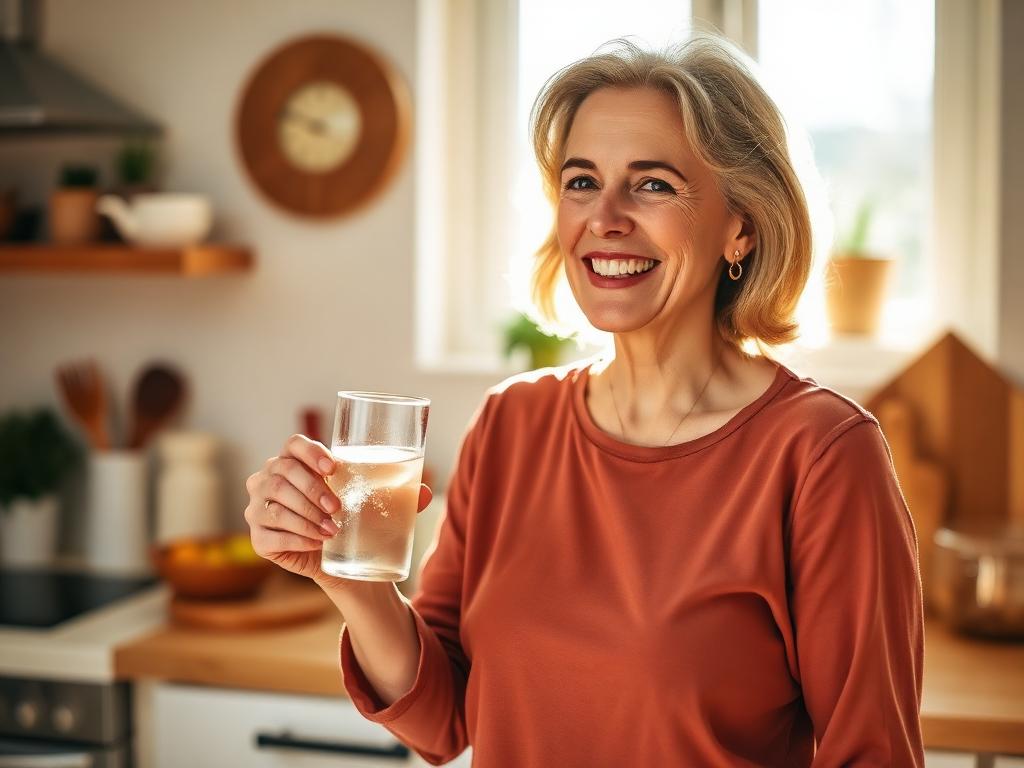 Woman starting her morning with a glass of water